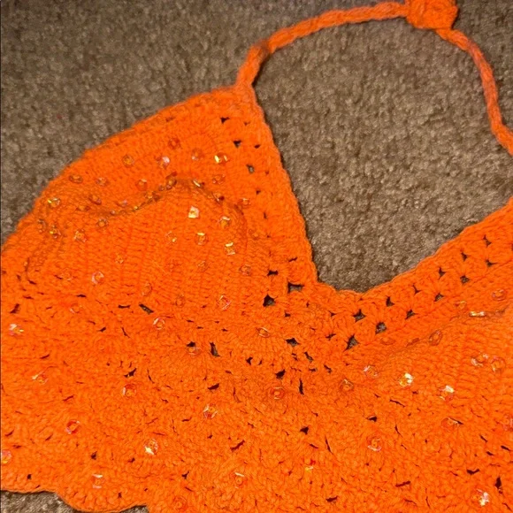 Orange Crochet Halter Top - Picture 4 of 7